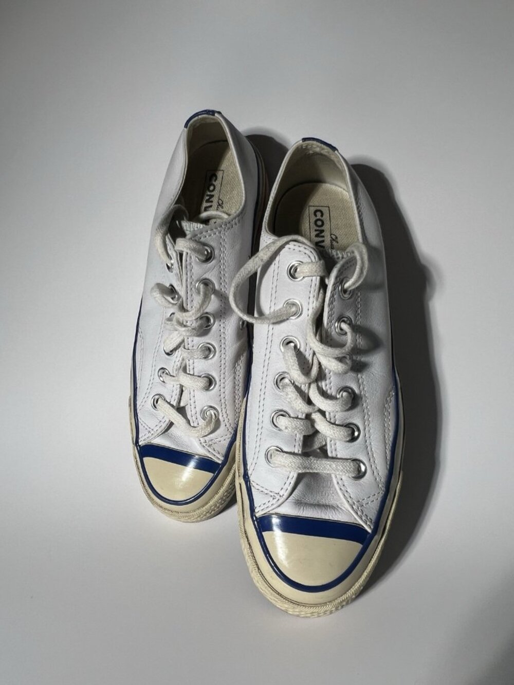 Converse Chuck Taylor All Star Leather White Blue Women’s 7 Men’s 5 - Picture 11 of 13